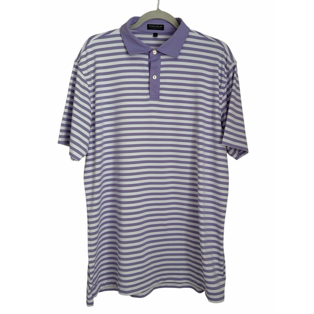 Peter Millar Crown Crafted Summer Comfort Performance Polo Purple White Stripe L